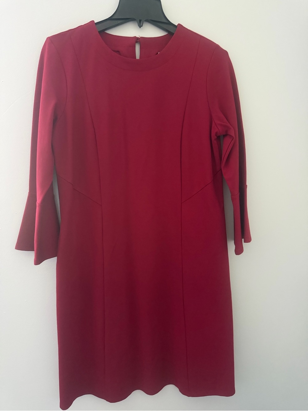 J. Jill Cranberry Red Ponte Shift Dress with Bell Sleeves Size Small NWT